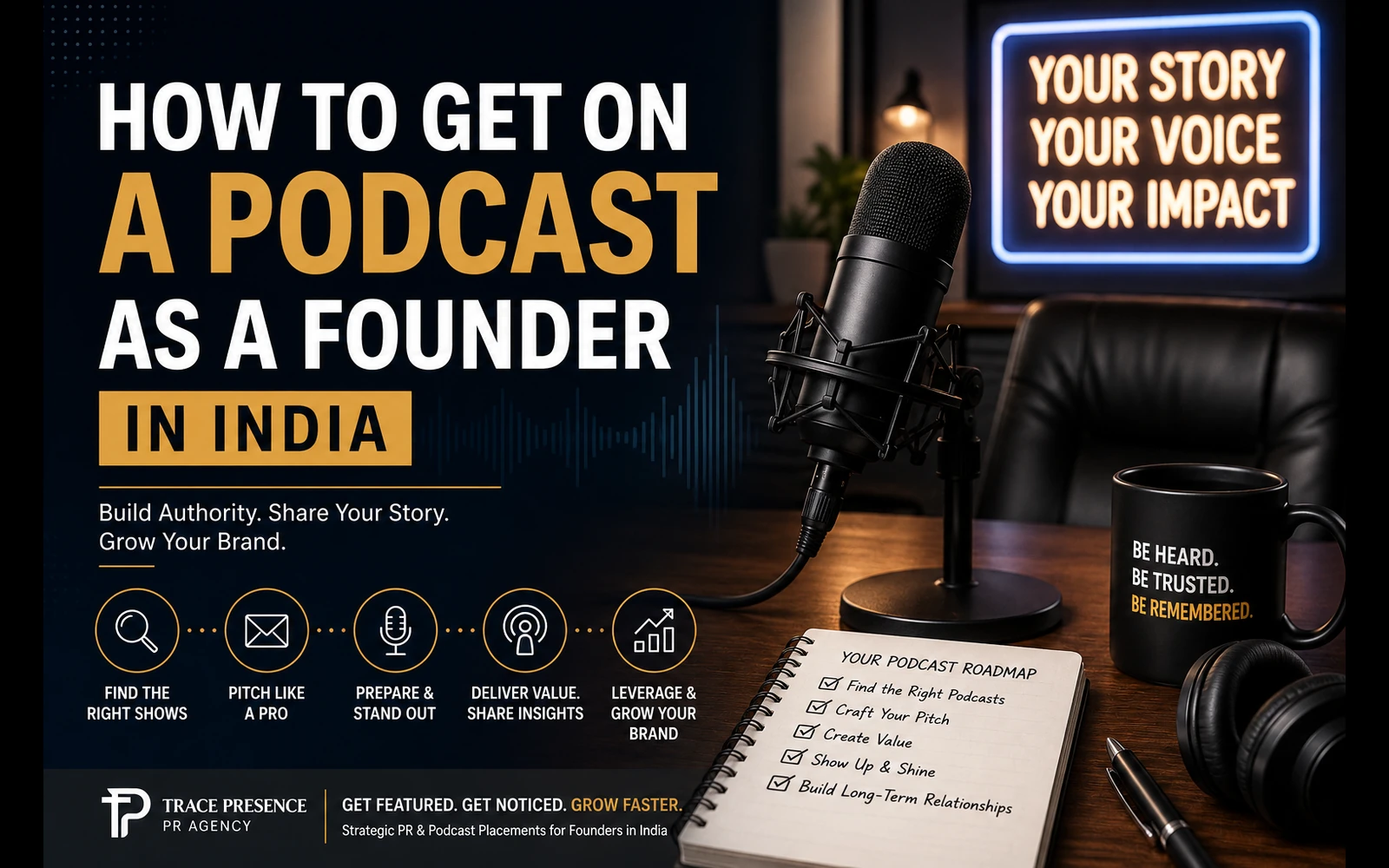 How to get on a podcast as a founder in India — roadmap by Trace Presence PR and Marketing Agency